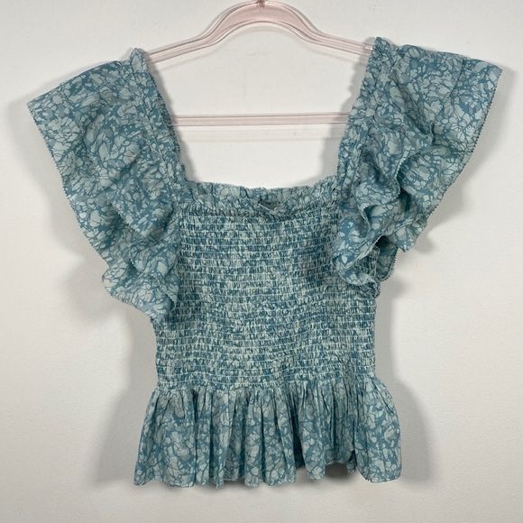 Love The Label Smocked Peplum Blouse Worn on TV Women's Medium Blue - Picture 1 of 10